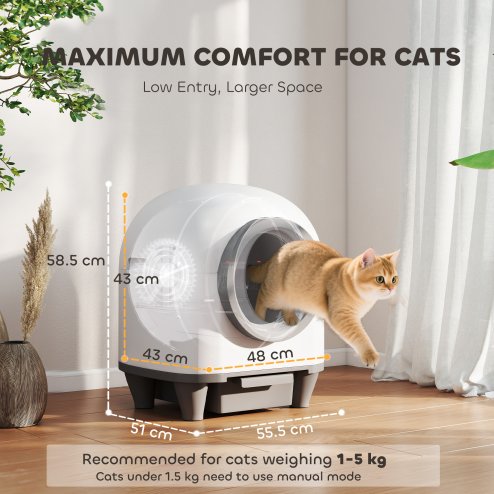 PawHut Self Cleaning Cat Litter Tray, 80L Extra Large Automatic Cat Litter Box with APP Control, Safety Protection, Odor Removal, Kitten Smart Toilet with Rubbish Bag for Multiple Kittens