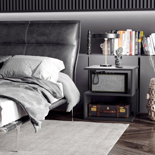 HOMCOM Side Table Square Coffee Table Modern End Table with 2 Tier Storage Shelves for Living Room, Bedroom