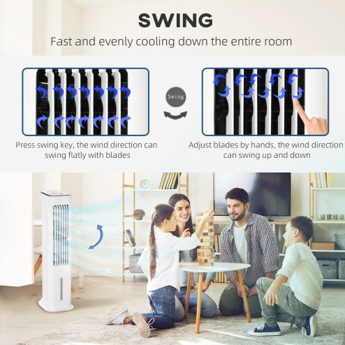 HOMCOM Evaporative Air Cooler, 5L Water Tank Oscillating Ice Cooling Fan with 3 Modes, 3 Speeds, 10H Timer, Detachable & Washable Filter, LED Display & Remote Control and Oscillation, White