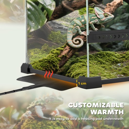 PawHut Reptile Glass Terrarium, Reptile Vivarium with Stone Background, Front Ventilation, Escape-Proof Knob Lock, Glass Enclosure for Lizards, Horned Frogs, Snakes, 30 x 20 x 20 cm, Black