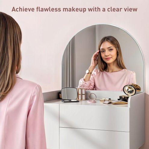 HOMCOM Dressing Table with Arched Mirror, Modern Makeup Desk with 3 Drawers, Small Vanity Table for Bedroom, Small Spaces, 60 x 42.5 x 131 cm, White