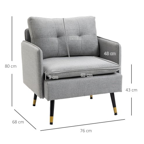 HOMCOM Modern One Seater Sofa, Button Tufted Armchair with Cushions and Steel Legs, Accent Chair for Living Room, Guest Room, Grey