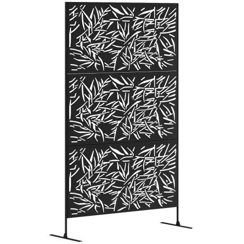 Outsunny Decorative Garden Privacy Screen with Stand, 6.5FT Freestanding Metal Outdoor Divider, Decorative Privacy Panel with Expansion Screws for Garden Pool Hot Tub, Bamboo Style, Black