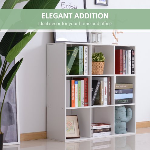 HOMCOM 3 Tier Bookshelf, Modern Cube Bookcase with 9 Open Storage Compartments, Freestanding Display Storage Unit for Living Room, Bedroom, Study, White