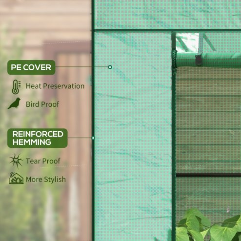 Outsunny Tomato Greenhouse with Reinforced PE Cover, Walk-in Garden Growhouse with Large Roll-up Door and 2 Mesh Windows, Portable Indoor Outdoor Green House, 196L x 77W x 178Hcm, Green