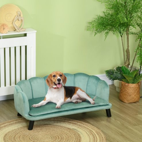 PawHut Dog Sofa for Medium, Large Dogs, Shell Shaped Pet Couch Bed with Legs, Cushion, Washable Cover - Green