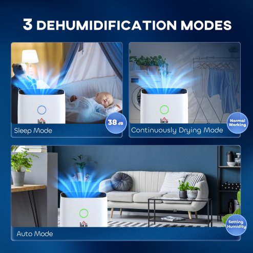 HOMCOM 16L/Day Portable Dehumidifier for Home, with LED Screen, Sleep Mode, 24H Timer, 4L Water Tank, Electric Air Dehumidifier for Damp Laundry Bedroom Basement