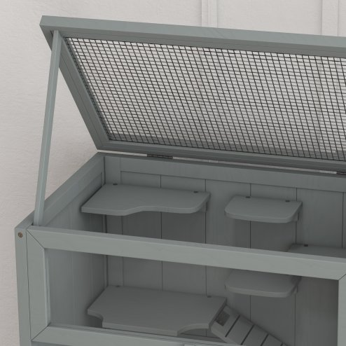 PawHut Wooden Hamster Cage with Storage Shelf, Small Animal Exercise Play House with Openable Top, for Hamsters, Gerbils, 60 x 40 x 80 cm - Grey
