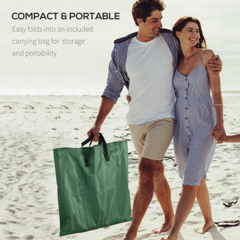 Outsunny Set of 2 Foldable Garden Beach Chair Mat Lightweight Outdoor Sun Lounger Seats Adjustable Back Metal Frame PE Fabric Head Pillow w/ Carry Bag, Green