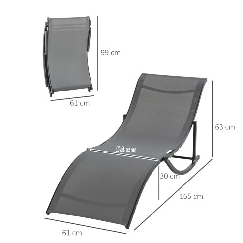 Outsunny Set of 2 S-shaped Foldable Lounge Chair Sun Lounger Reclining Outdoor Chair for Patio Beach Garden, Grey