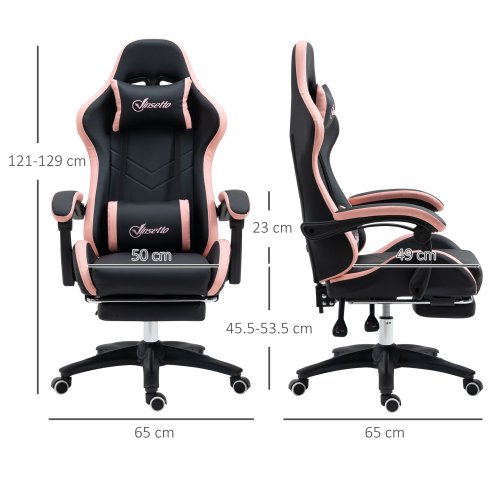 Vinsetto Computer Gaming Chair, PU Leather Desk Chair with Footrest, Swivel Task Chair with 135° Reclining Back and Lumbar Support, PC Chair for Adults, Black and Pink