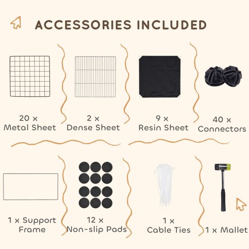 PawHut Rabbit Run, Pet Playpen, Small Animal Cage Enclosure, C&C Cage with Elevated Huts, 31 Panels, for Guinea Pigs, Hedgehogs, for Indoor Use