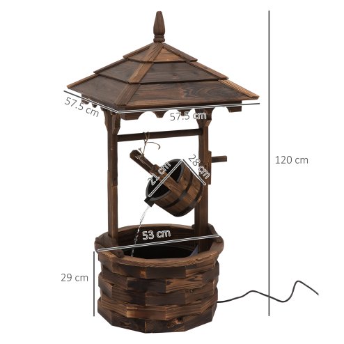 Outsunny Wooden Garden Wishing Well Fountain Barrel Waterfall Rustic Wood with Pump Garden D??cor Ornament
