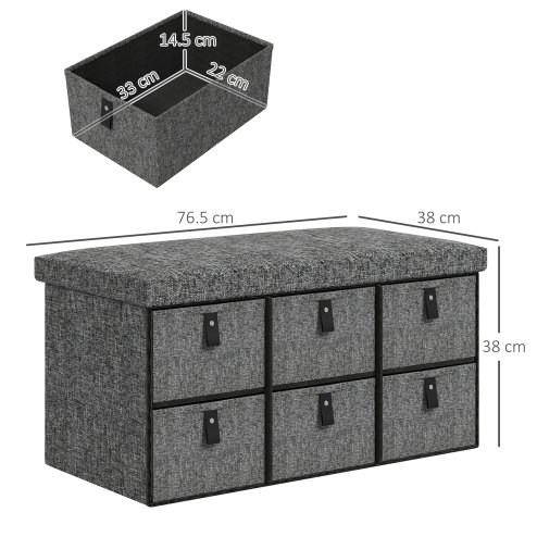 HOMCOM Shoe Bench with Seat, Shoe Storage Bench with Cushion and 6 Fabric Drawers for Entryway, Hallway, Living Room, Bedroom