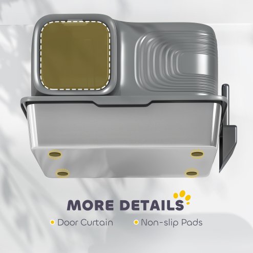 PawHut Stainless Steel Litter Tray with Plasma Deodoriser System, 65L Extra Large Enclosed Litter Box with Lid High, Sided Wall and Scoop for Larger Cats, Easy to Clean & Odour-Resistant, Grey