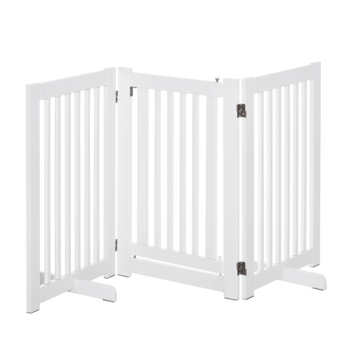 PawHut Freestanding Dog Gate, Foldable Pet Fence, Indoor Barrier, Stair Gate with Support Feet, 155 x 76 cm, White