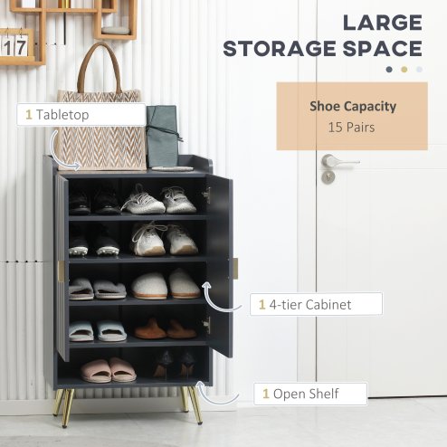 HOMCOM Modern Shoe Cabinet with 2 Doors, Open Shelf and Adjustable Shelves, 15 Pair Hallway Shoe Cupboard, Entryway Storage Unit