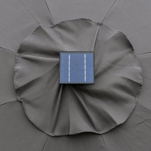 Outsunny 2.7m Garden Parasol Sun Umbrella Patio Summer Shelter w/ LED Solar Light, Angled Canopy Vent, Crank Tilt, Grey
