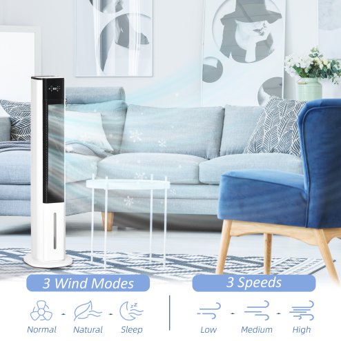 HOMCOM Portable Air Cooler, 6L Tank with 3 Ice Packs, Oscillating Evaporative Air Cooler Fan with 3 Modes & Speed, 10H Timer, Detachable & Washable Filter, LED Display & Remote Control for Home, White