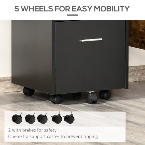 Vinsetto Mobile File Cabinet Lockable Storage Unit Cupboard for A4 Letter Home Filing Furniture for Office, Bedroom and Living Room, 39x40x65cm, Black