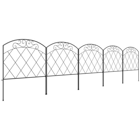Outsunny Decorative Garden Fencing, 24 in x 9.8 ft Outdoor Picket Fence Panels, 5PCs Rustproof Metal Wire Landscape Flower Bed Border Edging Animal Barrier, Swirls