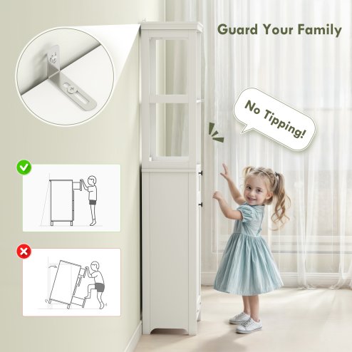 HOMCOM Tall Bathroom Cabinet with Removable Laundry Basket, Slim Bathroom Storage Unit with Tilt-Out Laundry Cabinet, 2 Open Shelves and Drawer, 40 x 30 x 165 cm, White