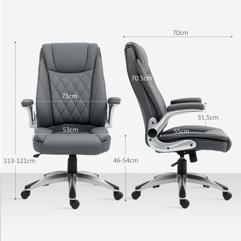 Vinsetto Executive Office Chair with Arms, PU Leather Ergonomic Office Chair with Tilt Function and Adjustable Height, Swivel Rolling for Home Office Working, Dark Grey
