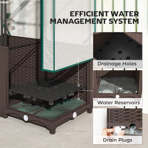 Outsunny Raised Garden Bed with Trellis, Plastic Planter Box with PE Cover, Drainage Holes, Drain Plugs and Water Reservoirs for Climbing Plants, Vegetables, Flowers, 120 x 40 x 140 cm