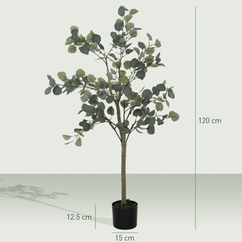 HOMCOM Set of 2 Decorative Artificial Tree, 4ft/ 120cm Silk Eucalyptus Trees with 230 Silver Dollar Leaves in Pot, Fake Plants for Home, Office, Living Room, Indoor Decor