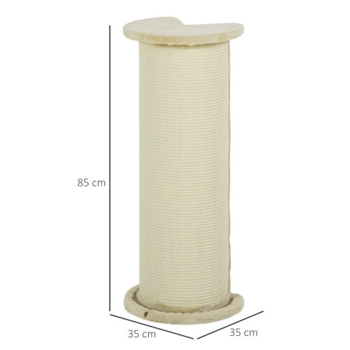 PawHut 85cm Tall Cat Scratching Post w/ Sisal Rope, Covered in Soft Plush, Anti-Tip for Indoor Corners, Cabinet Corners, Sofa Corners - Beige