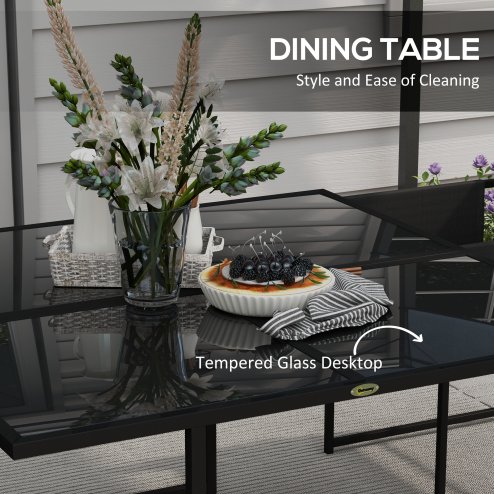 Outsunny 5 Piece Garden Dining Set, 4 Seater Outdoor Table and Chairs with Texteline Seat, Space Saving Cube Set with Foldable Backrest, Tempered Glass Table Top, for Patio, Black