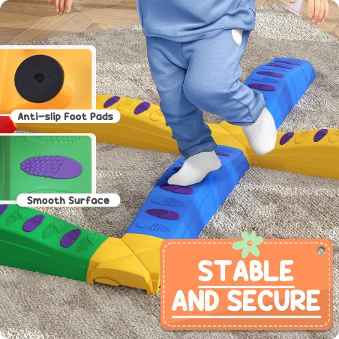 AIYAPLAY Kids Balance Beam, 12 Piece Stepping Stones with Non-Slip Foot Pads, Kids Sensory Toys, Indoor Outdoor Obstacle Course for 3-8 Years