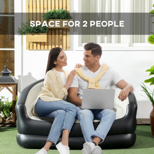 Outsunny 2 Person Inflatable Sofa Couch, Inflatable Chair with Soft Plush Fabric, for Camping, Gaming, Reading and Movie Watching, Grey