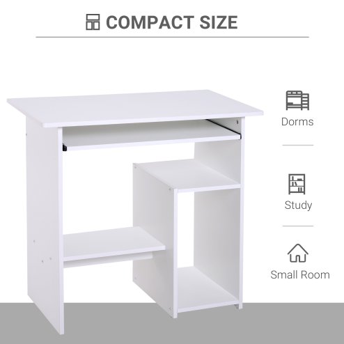 HOMCOM Compact Small Computer Table Wooden Desk Keyboard Tray Storage Shelf Modern Corner Table Home Office