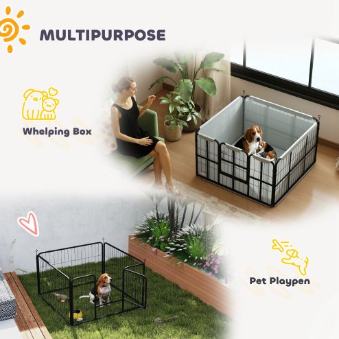 PawHut Whelping Box for Dogs and Puppies, 4 Panel Whelping Pen with Washable Whelping Pad, Wind-Resistant Cloth, Lockable Door, Dog Playpen for Indoor, Outdoor, for Small and Medium Breeds