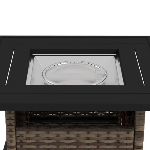 Outsunny Outdoor Rattan Gas Fire Pit Table, 50,000 BTU Square Garden Table with Fire Pit, Rain Cover, Wind Guard, Pulse-Ignition and Volcanic Rock, 72.5 x 72.5 x 67.5 cm, Mixed Brown