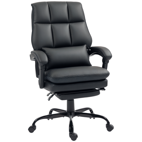 HOMCOM Executive Office Chair with Footrest, PU Leather High Back Desk Chair with Lumbar Support, Swivel Computer Chair with Adjustable Height and Padding Armrests, Black