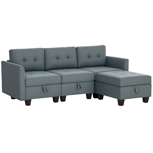 HOMCOM Convertible Modular Sectional Sofa with Storage, Tufted 3 Seater Sofa Set, L Shaped Couch with Ottoman, Wood Frame for Living Room, Dark Grey