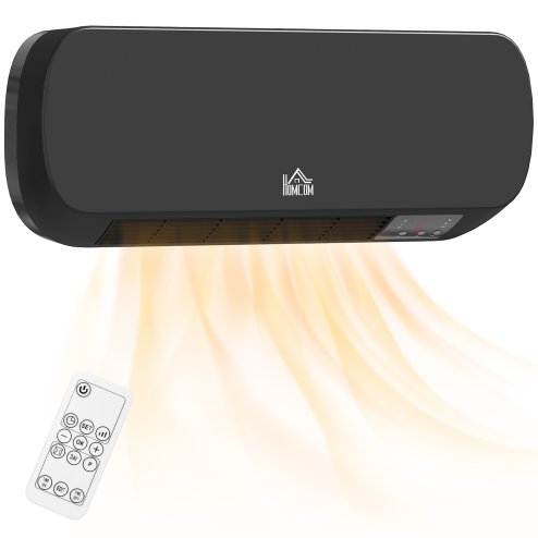 HOMCOM Electric Heater, 2000W Wall Mounted Ceramic Space Heater with Remote Control, 3 Modes, Timer, Overheat Protection for Home, Black