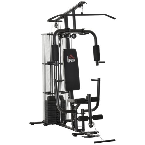 HOMCOM Multi Gym Workout Station, 45Kg Weight Stack Training System, Full Body Fitness for Home Gym, Black