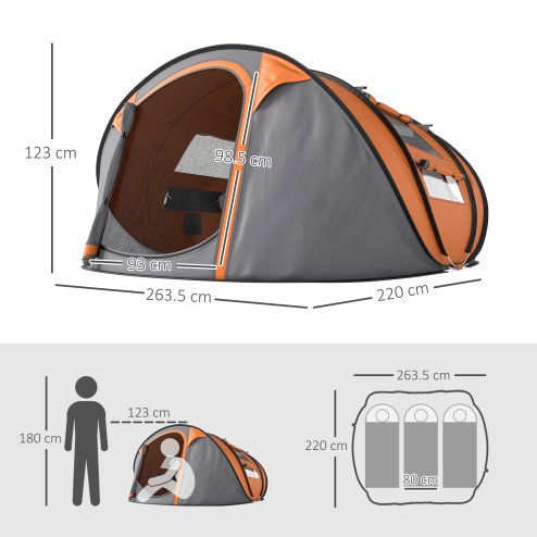 Outsunny 4 Person Pop-up Camping Tent Family Tent with Ground Sheet, 4 Windows and Portable Carry Bag for Beach Outdoor Trip