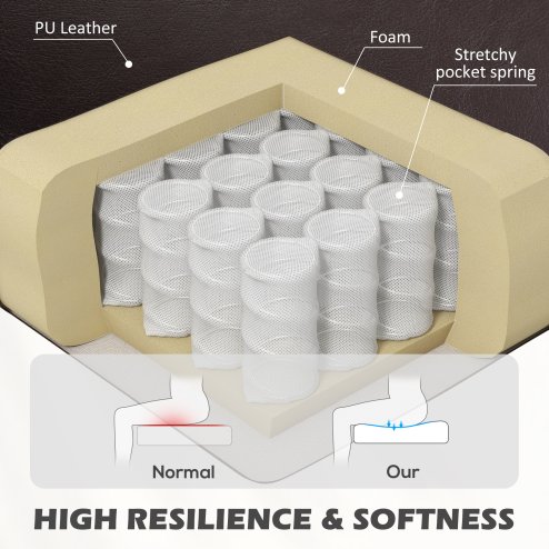 HOMCOM Modern Wingback Living Room Chair, Upholstered PU Leather Accent Armchair,  Single Sofa Chair with Lounge Seat and Wood Legs for Bedroom/Office/Reading Spaces, Brown