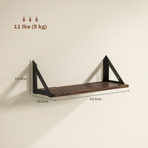 HOMCOM Set of 3 Wall Shelves, Vintage Wall Mounted Floating Shelves for Living Room, Entryway, Bedroom, Rustic Brown