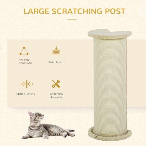 PawHut 85cm Tall Cat Scratching Post w/ Sisal Rope, Covered in Soft Plush, Anti-Tip for Indoor Corners, Cabinet Corners, Sofa Corners - Beige