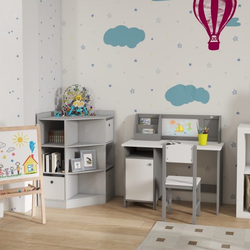 HOMCOM Kids Bookcase, 3 Tier Toy Organiser Storage Unit BookShelf with 3 Non-woven Fabric Drawers, Anti-tip Device, for Bedroom, Children