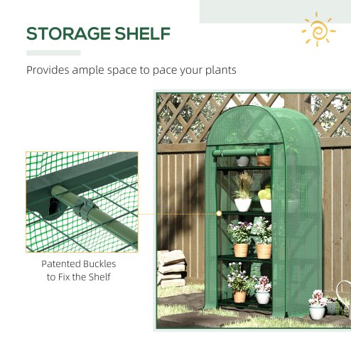 Outsunny 4 Tier Mini Greenhouse for Outdoor, Portable Gardening Plant Green House with Storage Shelf, Roll-Up Zipped Door, Metal Frame and PE Cover, 80 x 49 x 160cm, Green