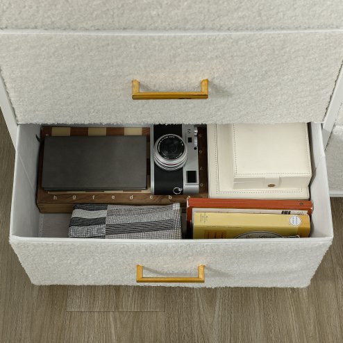 HOMCOM Chest of Drawers with 9 Fabric Drawers, Boucle Storage Organiser with Steel Frame, Fabric Dresser for Bedroom, Living Room, Hallway, Cream White