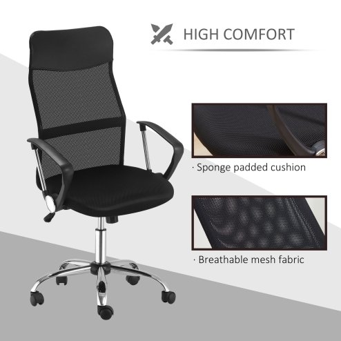 HOMCOM Mesh Office Chair, High Back Computer Desk Chair, Swivel Chair with Height Adjustable, Study Chair for Home Office, Black