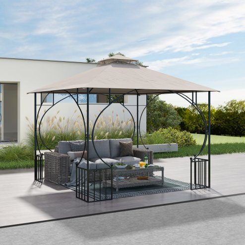 Outsunny 3x3(m) Replacement Gazebo Canopy, Double Tier Roof Top for Garden, Patio, Outdoor, Beige (TOP ONLY)