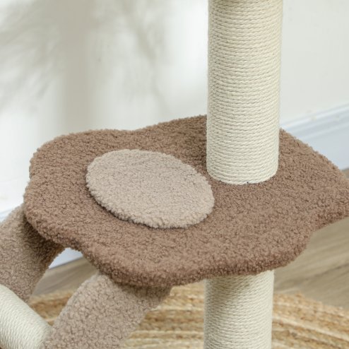PawHut Cat Tree for Indoor Cats, 88cm Cat Tower with Sisal Scratching Post, Hanging Ball, Large Cat Perch, Stairs, Cat Activity Centre for Kitten, Brown
